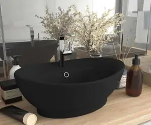 vidaXL Chiuvetă lux cu preaplin, negru mat, 58,5x39 cm ceramică, oval
