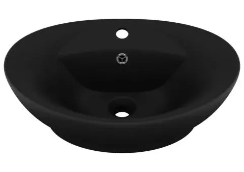 Chiuvetă lux cu preaplin, negru mat, 58,5x39 cm ceramică, oval - 2/5