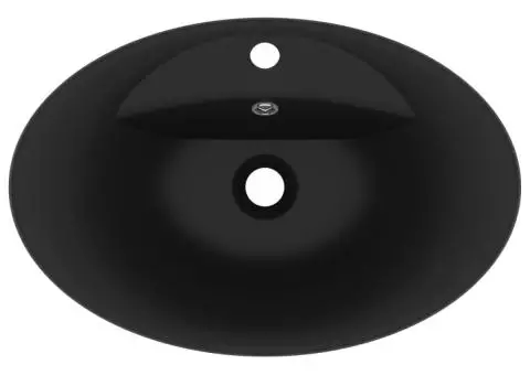 Chiuvetă lux cu preaplin, negru mat, 58,5x39 cm ceramică, oval - 4/5