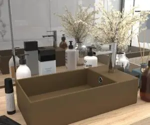vidaXL Chiuvetă de baie cu preaplin, crem mat, ceramică