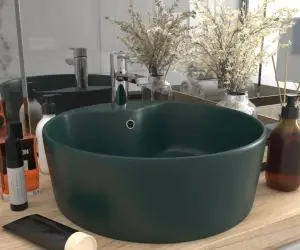 vidaXL Chiuvetă de lux cu preaplin verde închis mat 36x13 cm ceramică