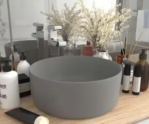 vidaXL Chiuvetă baie lux gri deschis mat 40x15 cm ceramică rotund