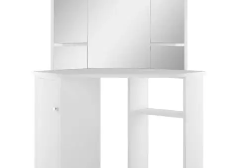 Masă de toaletă colțar, masă pentru machiaj și cosmetice, alb - 2/5