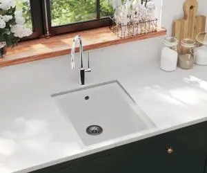 vidaXL Chiuvetă de bucătărie cu orificiu de preaplin, alb, granit
