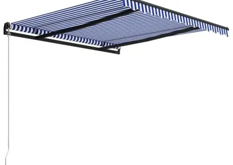 Copertină retractabilă manual, albastru și alb, 300 x 250 cm - 3/5