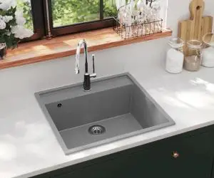 vidaXL Chiuvetă de bucătărie cu orificiu de preaplin, gri, granit