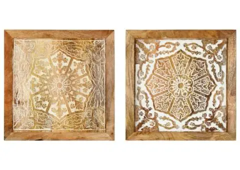 Panouri perete sculptate manual 2 buc. 40x40x1,5 cm lemn mango - 2/5