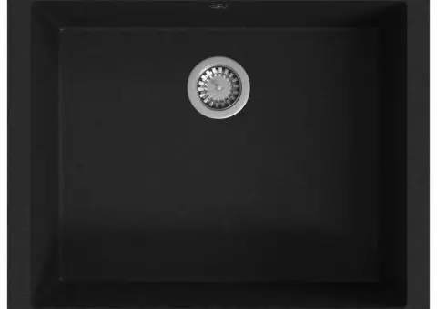 Chiuvetă de bucătărie cu orificiu de preaplin, negru, granit - 2/5