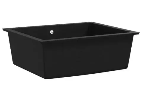 Chiuvetă de bucătărie cu orificiu de preaplin, negru, granit - 3/5