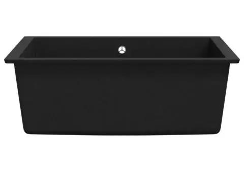 Chiuvetă de bucătărie cu orificiu de preaplin, negru, granit - 4/5