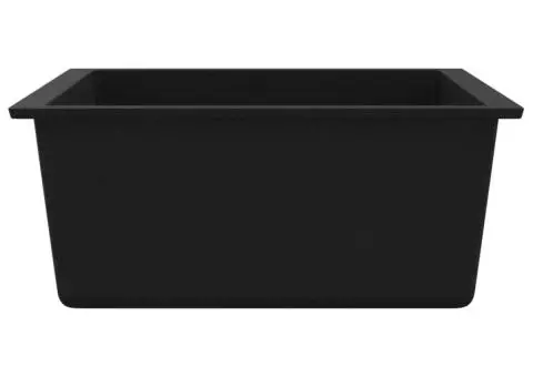 Chiuvetă de bucătărie cu orificiu de preaplin, negru, granit - 5/5