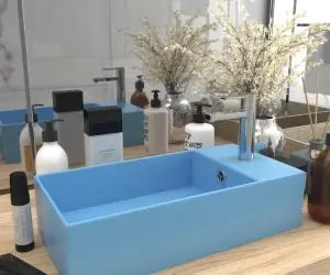 vidaXL Chiuvetă de baie cu preaplin, albastru deschis, ceramică