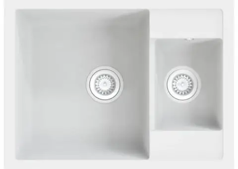 Chiuvetă de bucătărie dublă cu orificiu de preaplin alb granit - 2/5