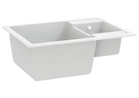 Chiuvetă de bucătărie dublă cu orificiu de preaplin alb granit - 3/5