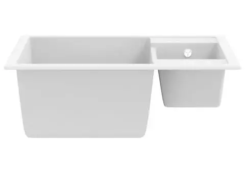 Chiuvetă de bucătărie dublă cu orificiu de preaplin alb granit - 4/5