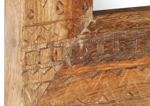 Oglindă sculptată manual, 50x50x2,5 cm, lemn masiv de mango - 4/5