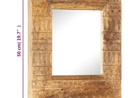 Oglindă sculptată manual, 50x50x2,5 cm, lemn masiv de mango - 5/5