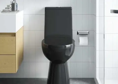 Toaletă fără bord 7 cm înălțime suplimentară închidere ușoară ceramică neagră - 1/5