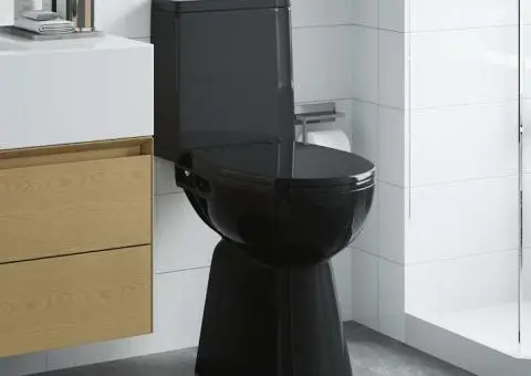 Toaletă fără bord 7 cm înălțime suplimentară închidere ușoară ceramică neagră - 3/5