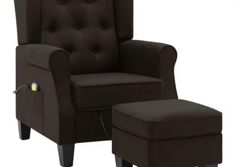 Fotoliu de masaj cu taburet, maro închis, material textil - 2/5