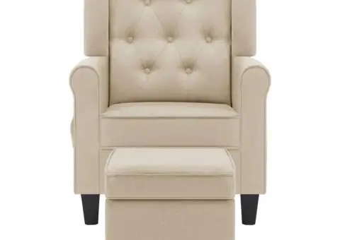 Fotoliu de masaj cu taburet, crem, material textil - 3/5