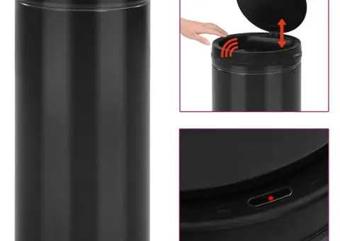 Coș de gunoi automat cu senzor, 80 L, negru, oțel carbon - 1/5