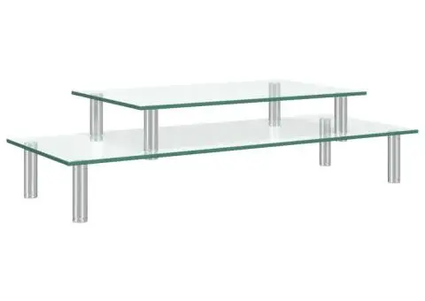 Suport de monitor cu 2 niveluri, transparent, sticlă - 2/5