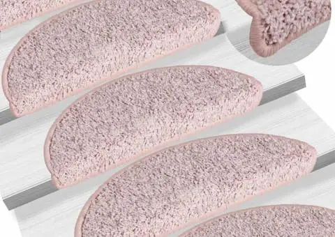 Covorașe pentru trepte scară, 15 buc., roz deschis, 56x17x3 cm - 1/5