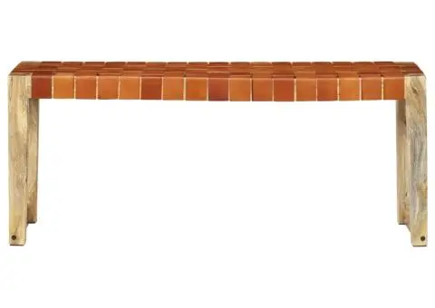 Bancă, maro, 110 cm, piele naturală și lemn masiv de mango - 2/5
