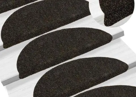 Covorașe pentru scări autoadezive, 15 buc., 56x17x3 cm, maro închis, semirotunde - 1/5