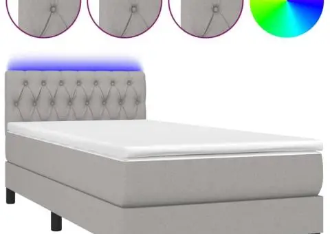 Pat cu arcuri, saltea și LED, gri deschis, 90x190 cm, textil - 2/5