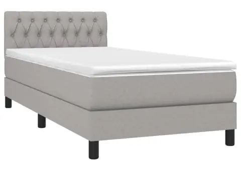 Pat cu arcuri, saltea și LED, gri deschis, 90x190 cm, textil - 3/5