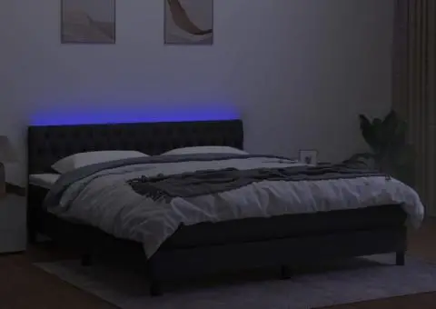 Pat cu arcuri, saltea și LED, negru, 160x200 cm, textil - 4/5