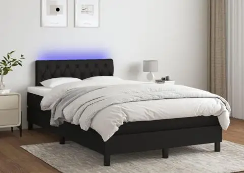 Pat cu arcuri, saltea și LED, negru, 120x200 cm, textil - 1/5