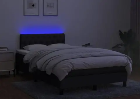 Pat cu arcuri, saltea și LED, negru, 120x200 cm, textil - 4/5