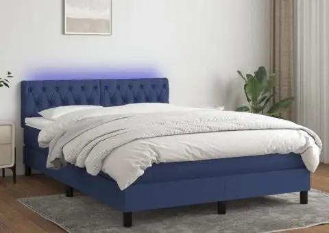 Pat cu arcuri, saltea și LED, albastru, 140x190 cm, textil - 1/5