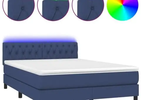Pat cu arcuri, saltea și LED, albastru, 140x190 cm, textil - 2/5
