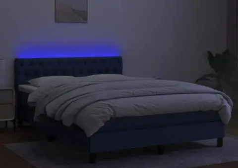 Pat cu arcuri, saltea și LED, albastru, 140x190 cm, textil - 4/5