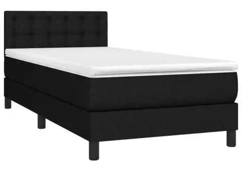 Pat cu arcuri, saltea și LED, negru, 90x190 cm, textil - 3/5