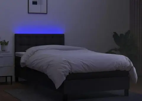 Pat cu arcuri, saltea și LED, negru, 90x190 cm, textil - 4/5