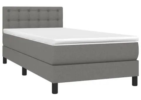 Pat cu arcuri, saltea și LED, gri închis, 80x200 cm, textil - 3/5