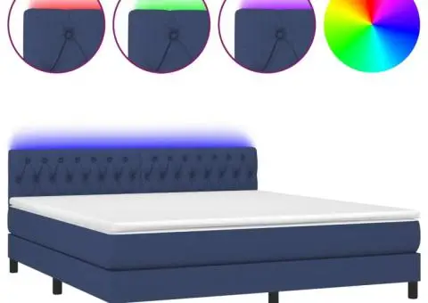 Pat cu arcuri, saltea și LED, albastru, 160x200 cm, textil - 2/5