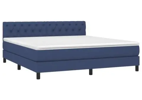 Pat cu arcuri, saltea și LED, albastru, 160x200 cm, textil - 3/5