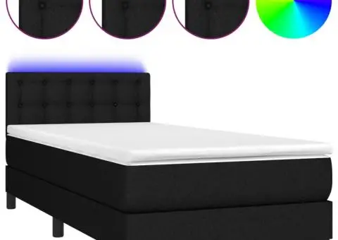 Pat cu arcuri, saltea și LED, negru, 90x200 cm, textil - 2/5