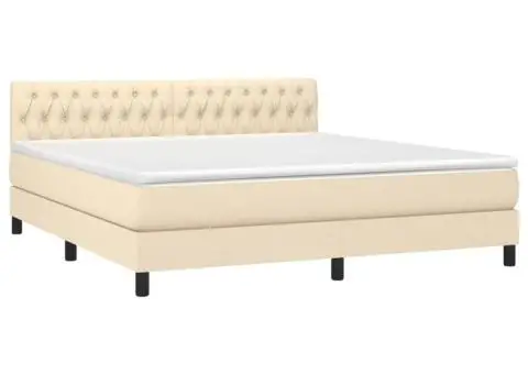 Pat cu arcuri, saltea și LED, crem, 180x200 cm, textil - 3/5