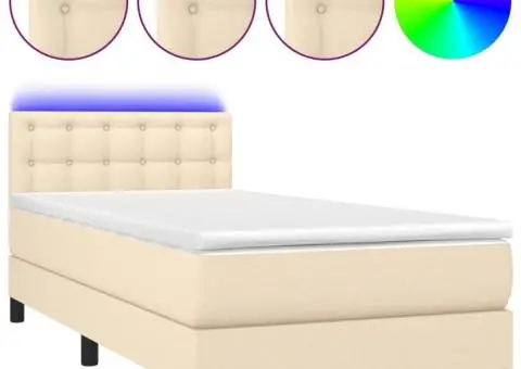 Pat cu arcuri, saltea și LED, crem, 100x200 cm, textil - 2/5