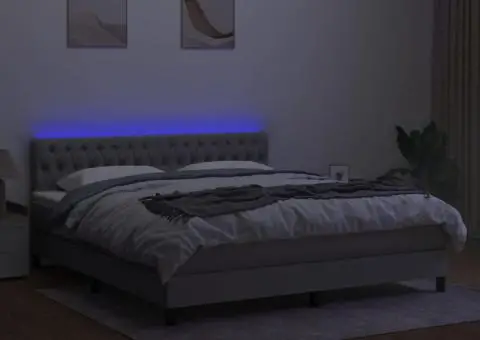 Pat cu arcuri, saltea și LED, gri deschis, 180x200 cm, textil - 4/5