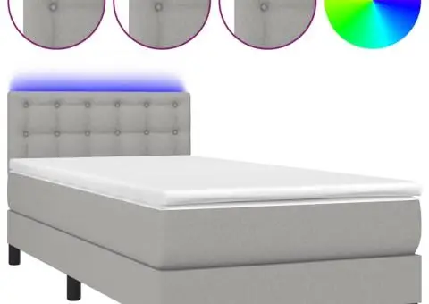 Pat cu arcuri, saltea și LED, gri deschis, 100x200 cm, textil - 2/5