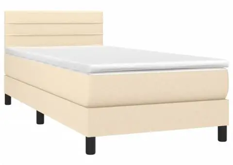 Pat cu arcuri, saltea și LED, crem, 80x200 cm, textil - 3/5