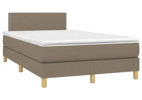 Pat cu arcuri, saltea și LED, gri taupe, 120x200 cm, textil - 3/5